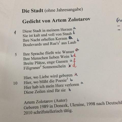 Welches Metrum Die Stadt Artem Zolotarov Schule Deutsch Sprache