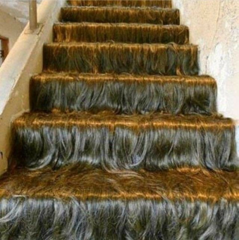 Wenn jemand seine Treppe mit Echthaar so verkleidet hätte, wie würdet ihr das finden?