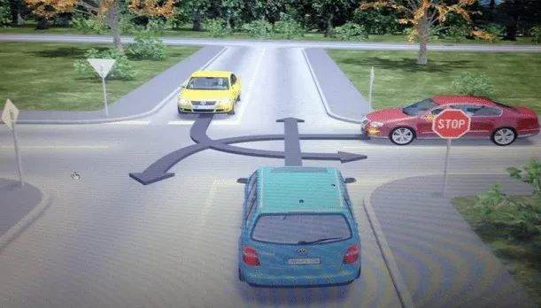 Wer geht als erster. Wer hat Vorfahrt? (Auto, Fahrschule, Verkehr)