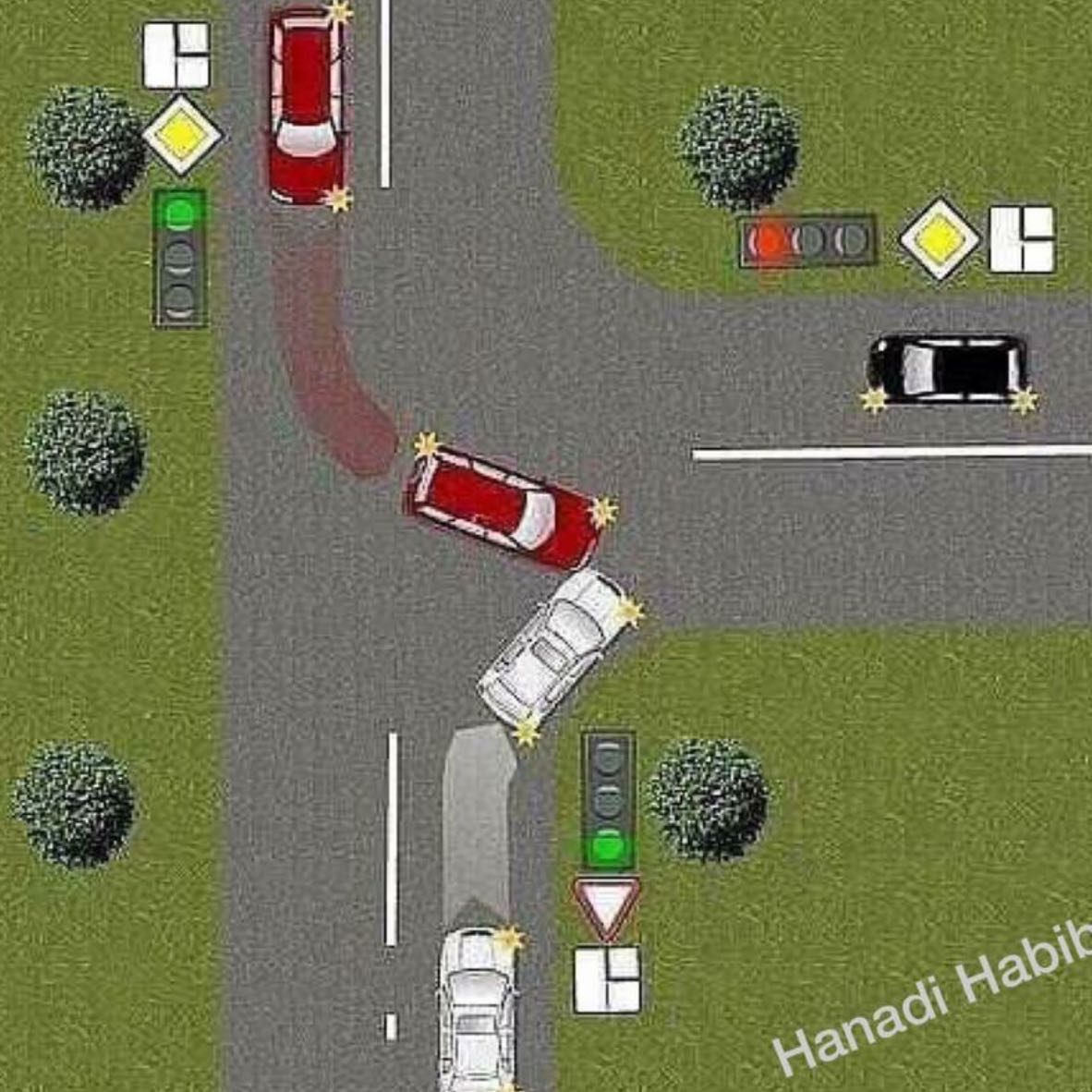 Alle 3 Fahrzeuge Wollen Links Abbiegen
