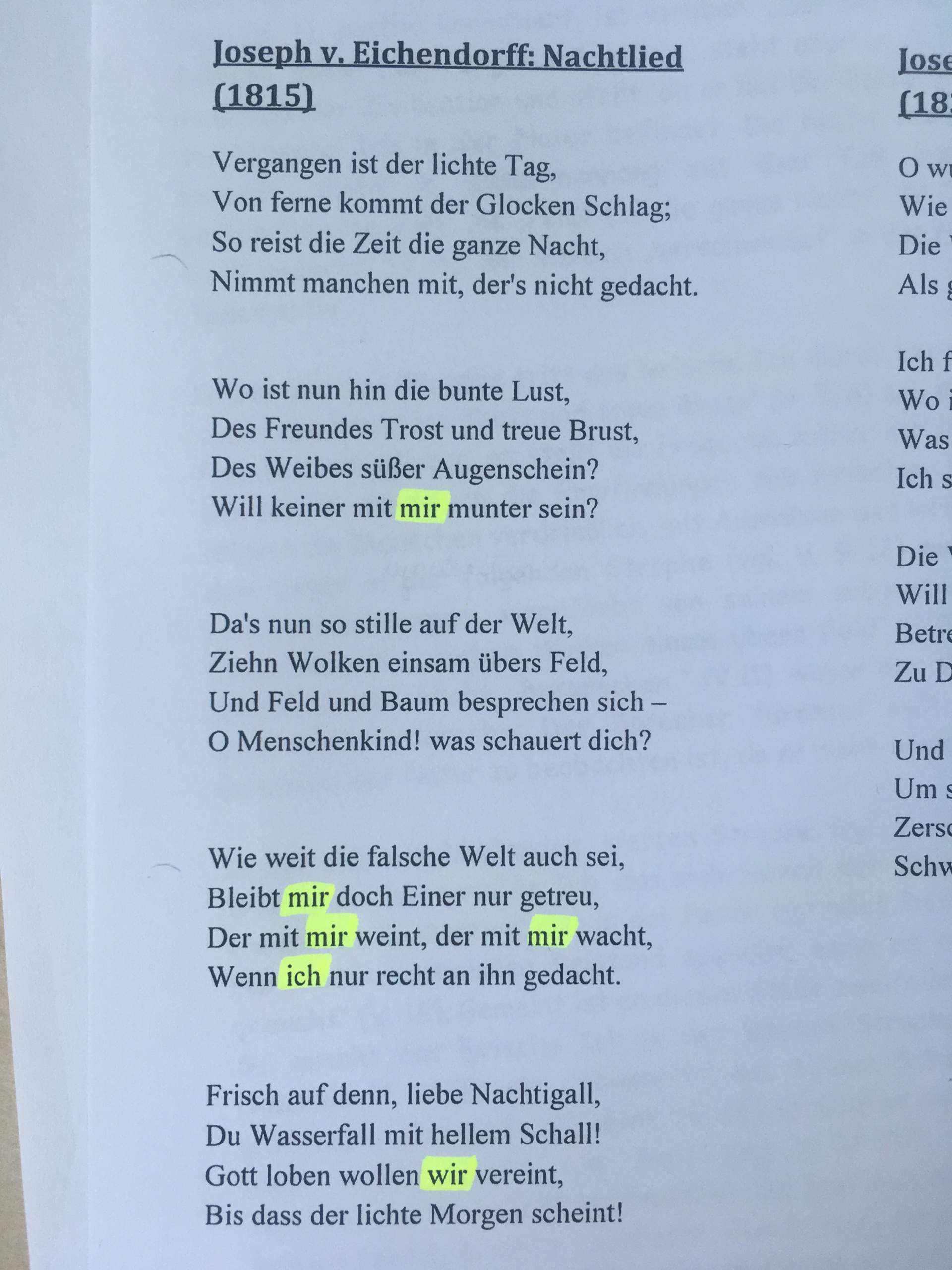 Wer ist das lyrische Ich in Joseph Eichendorffs 'Nachtlied'? (Schule