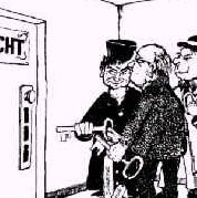 In dieser Karikatur sind drei Männer (für jeweils eine Staatsgewalt?) zu sehen - (Politik, Geld, Deutschland)