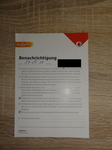 Wer weiß,was so eine unangeforderte Postkarte von Vodafone im Briefkasten soll?