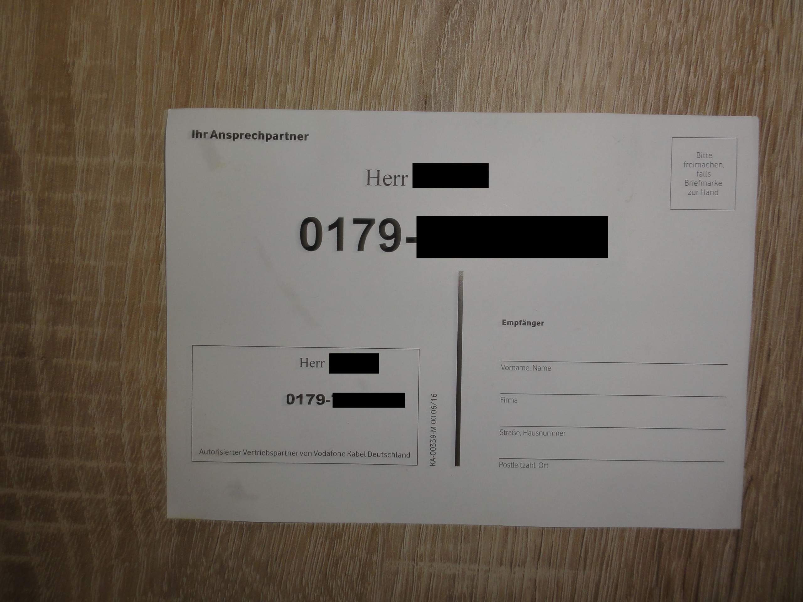 Wer weiß,was so eine unangeforderte Postkarte von Vodafone im Wer weiß,was so eine unangeforderte Postkarte von Vodafone im