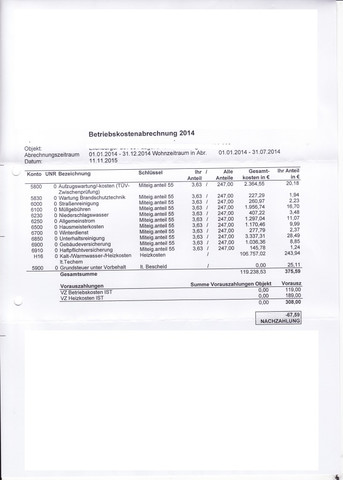 Betriebskostenabrechnung - (Umzug, Nebenkosten, Nebenkostenabrechnung)