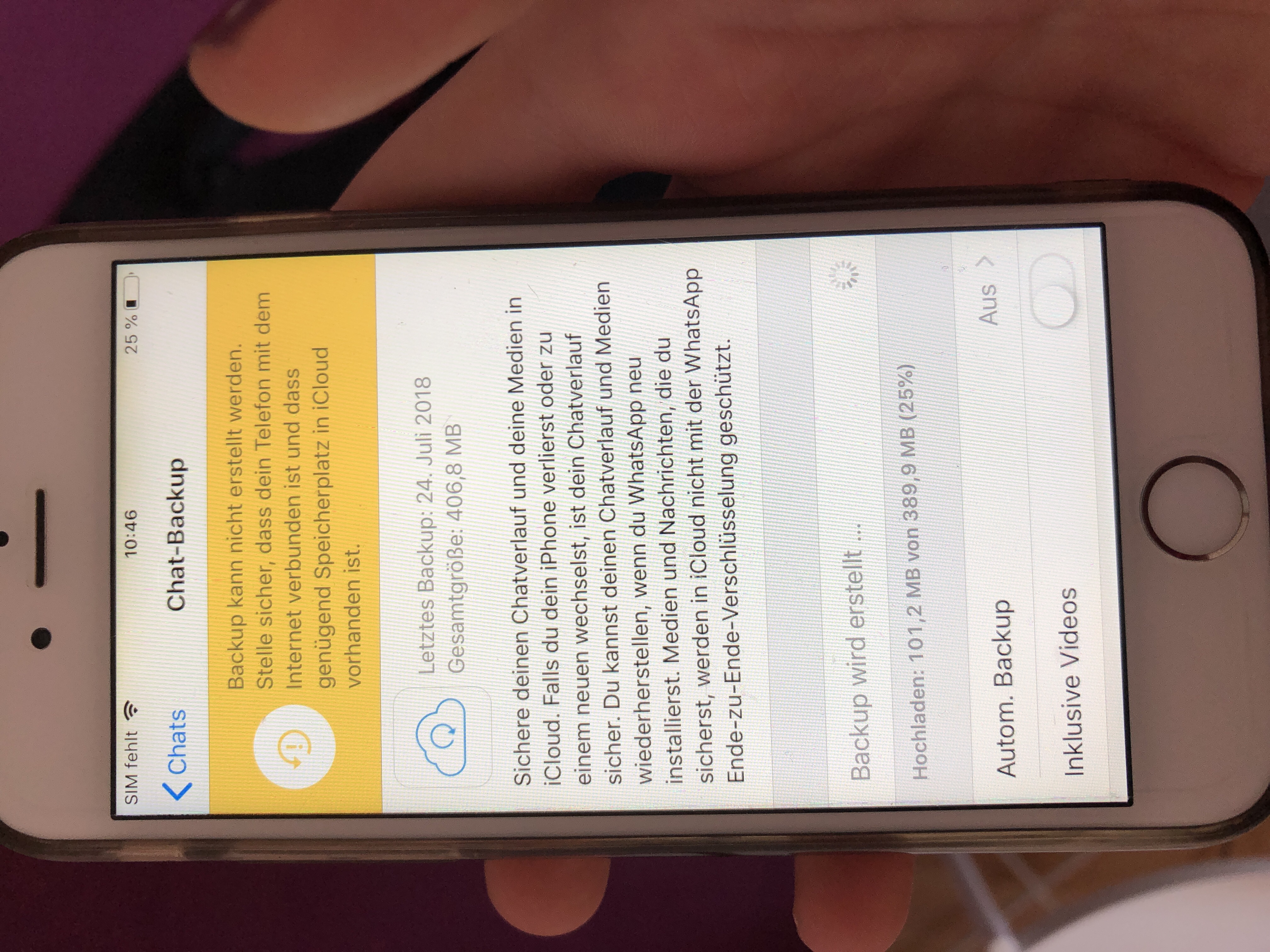 WhatsApp backup geht nicht trotz genug speicherplatz