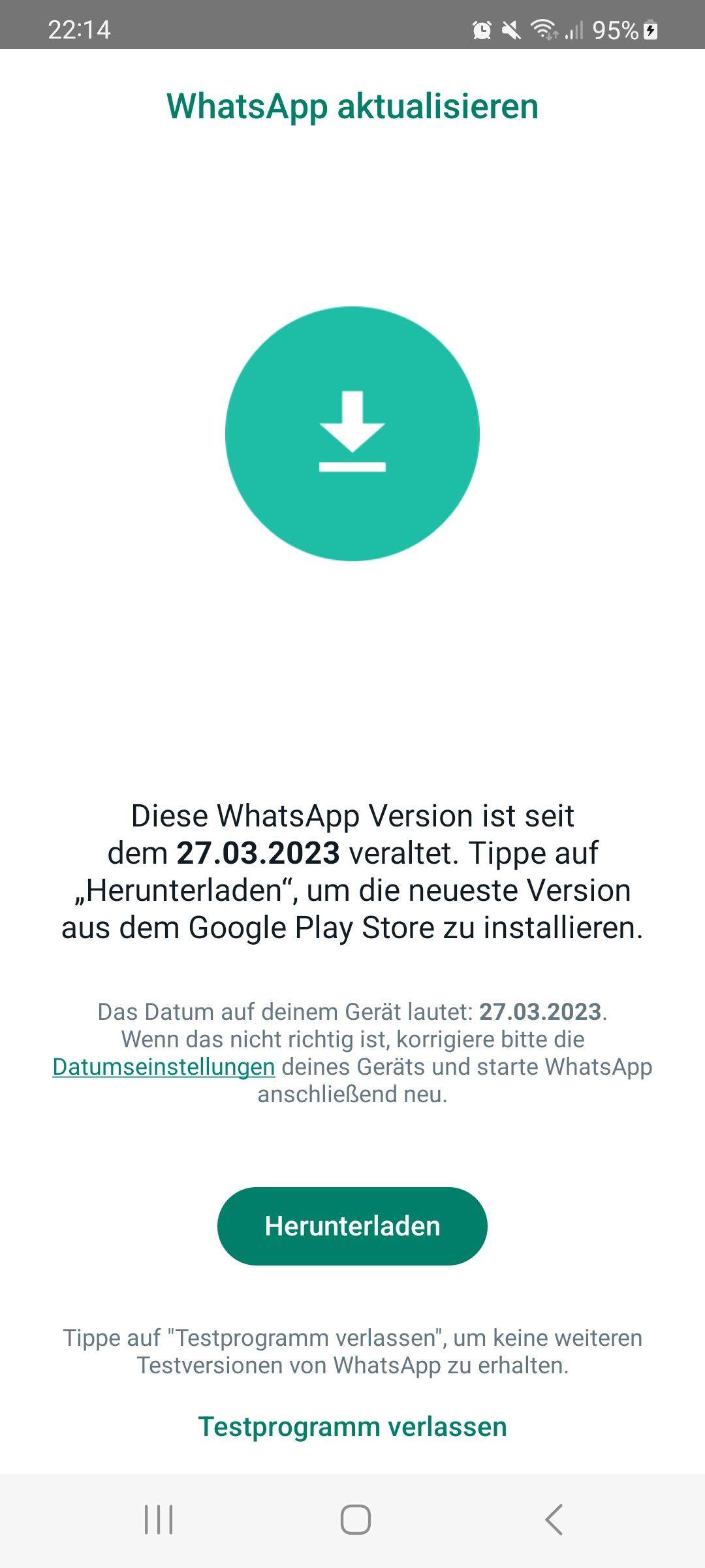 Whatsapp veraltet aber kein Update verfügbar? (Samsung, Samsung Galaxy)