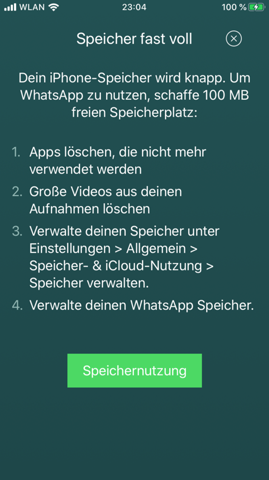 Whatsapp Zeigt Zu Wenig Speicher An Obwohl Noch Genug Da Ist