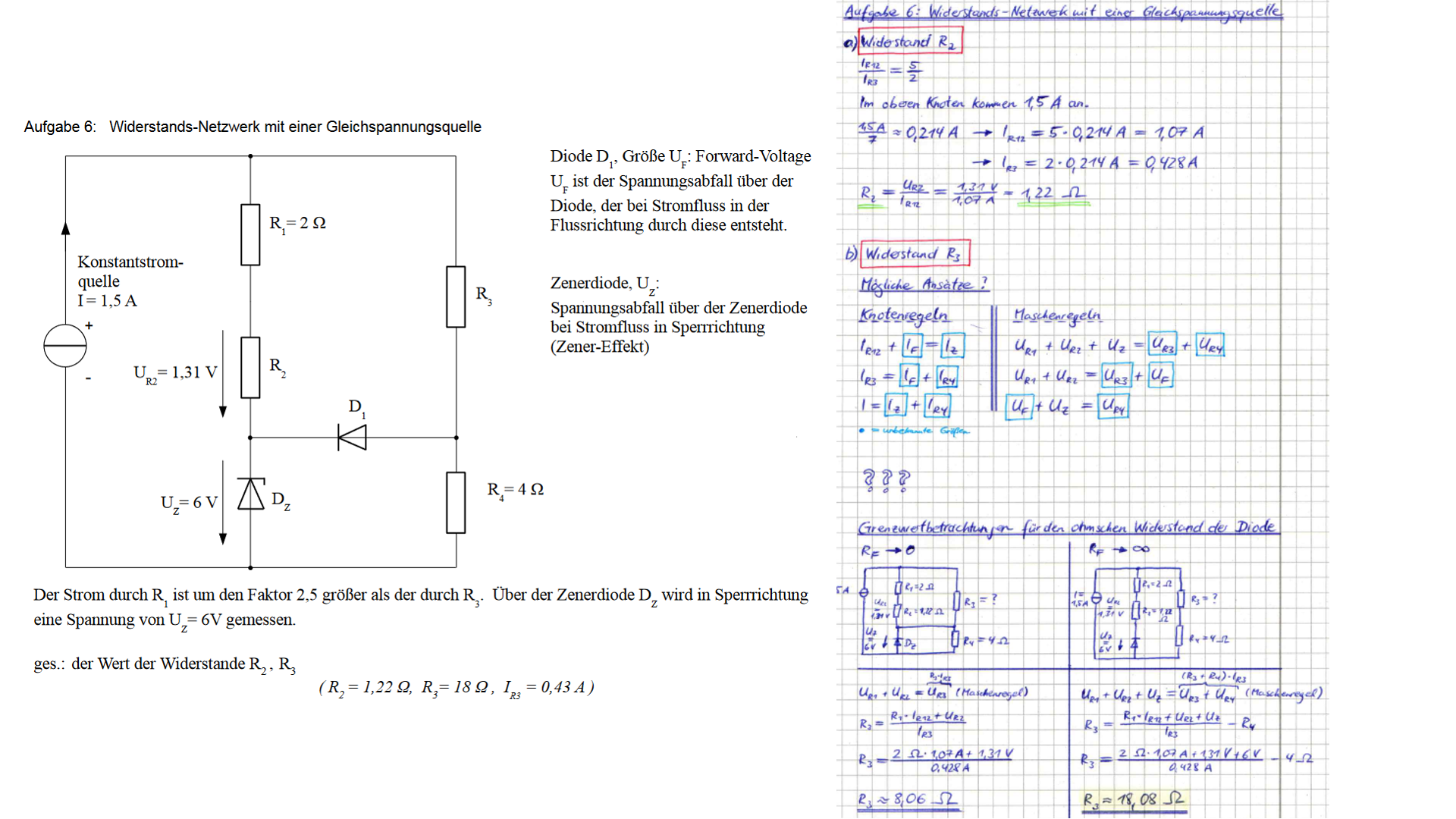 Widerstands-Netzwerk mit Dioden und einer Gleichspannungsquelle: Wie berechnet sich der ...