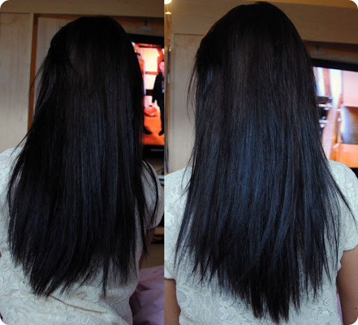 dunkelbraune haare mit blaustich hin