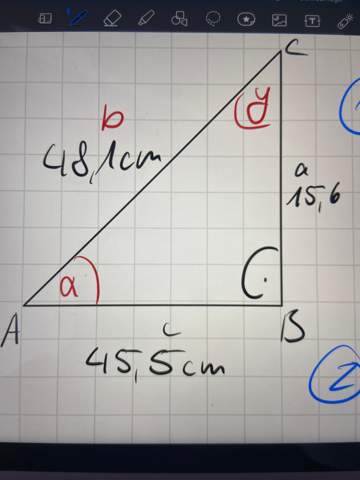 Wie berechne ich 2 fehlende Winkel eines rechtwinkligen Dreieckes?