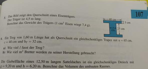 - (Volumen berechnung, Mathe Eisenträger Volumen)
