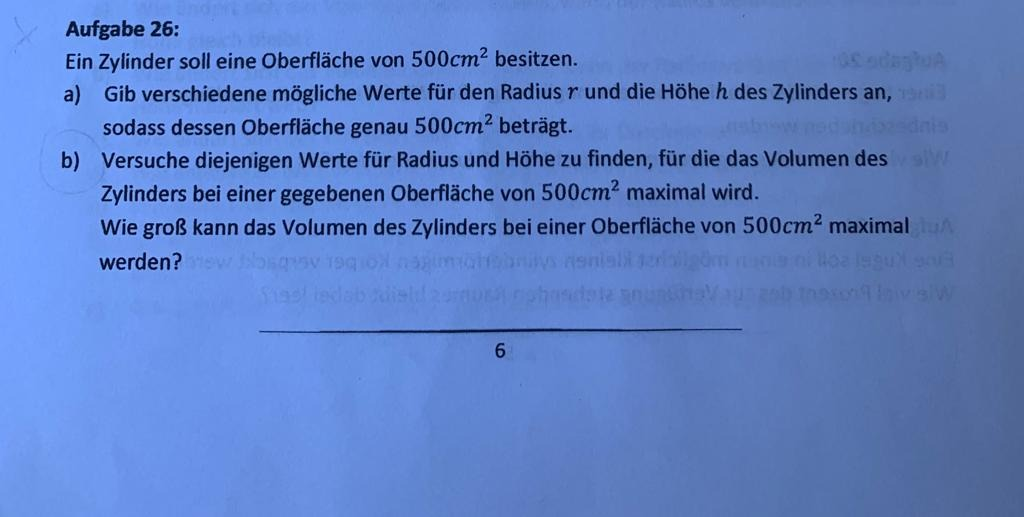 Wie berechne ich das maximal Volumen eines Zylinders? (Schule