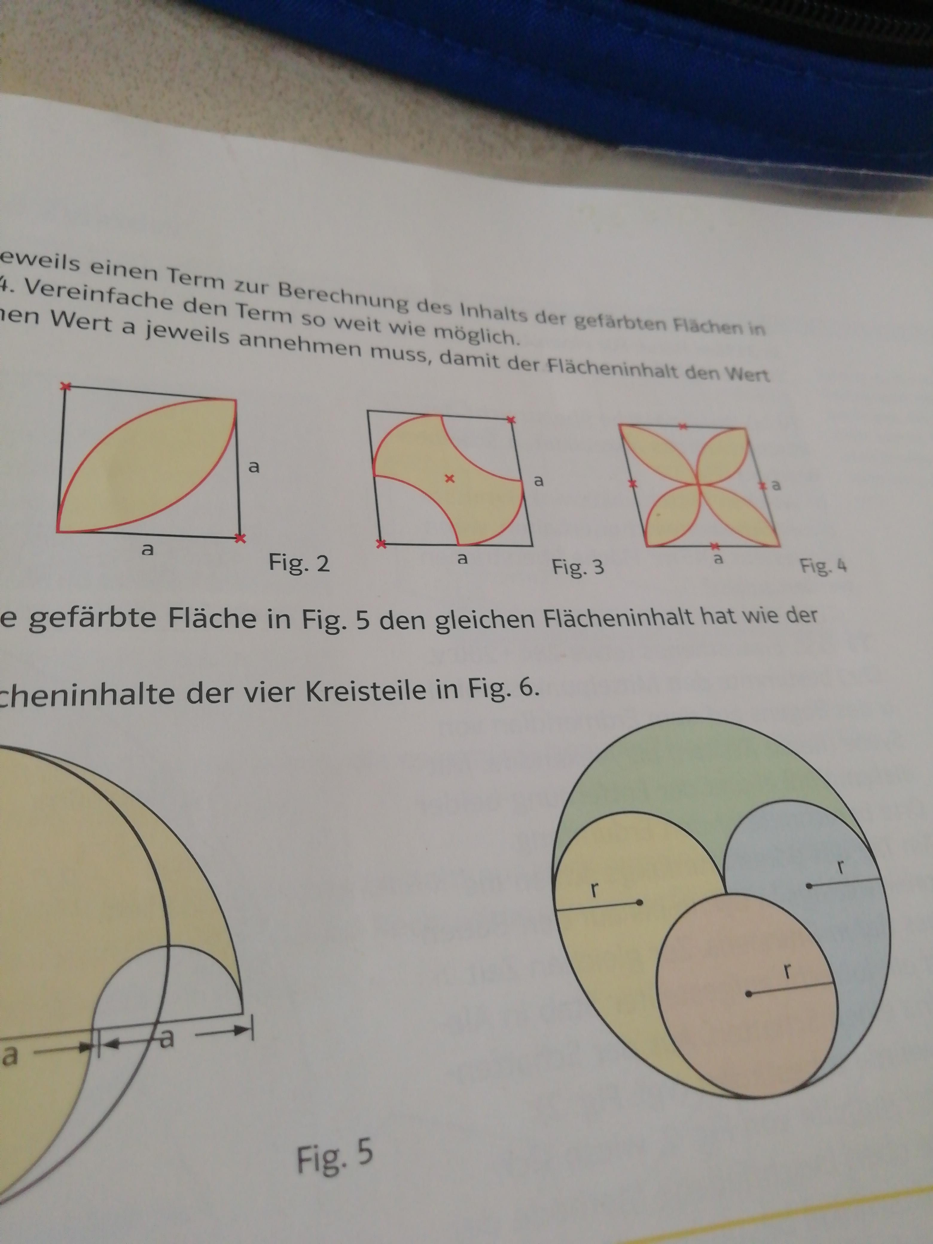 Wie berechne ich den gefärbten Inhalt der Figuren? (Schule, Mathe)