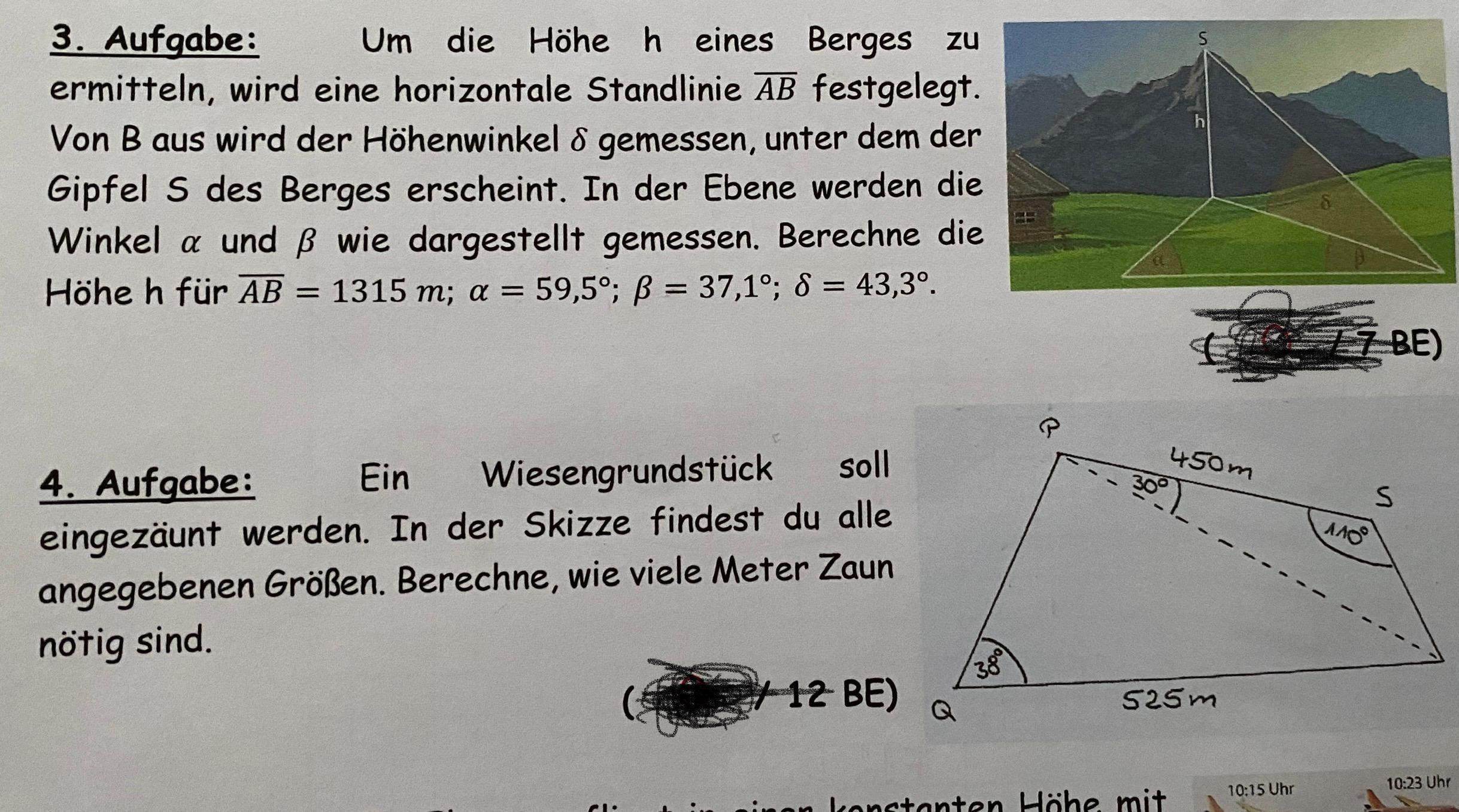 Wie berechne ich den Umfang und die Höhe der Aufgaben? (Mathematik, Geometrie)
