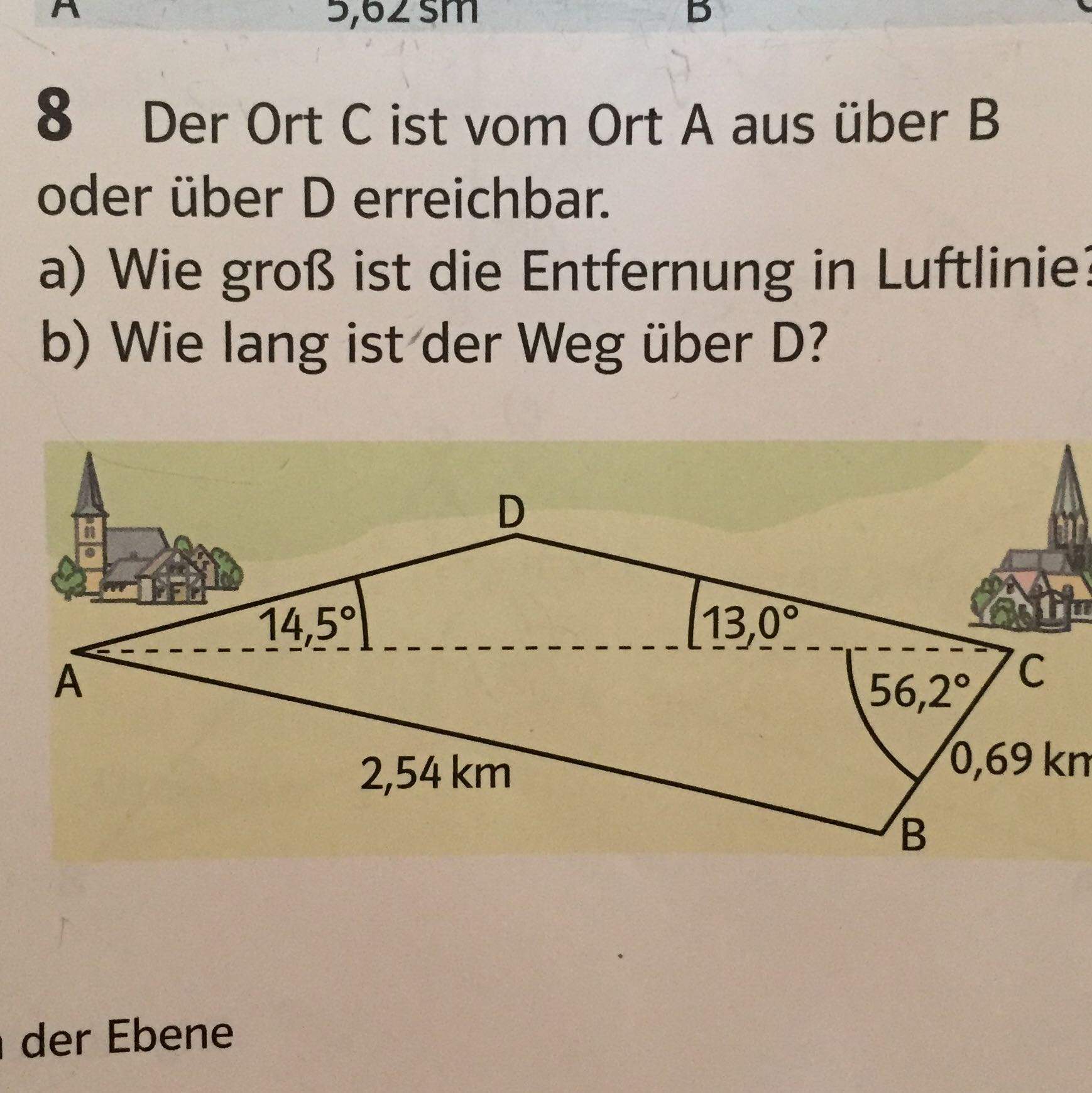 Wie berechne ich die Luftlinie? Das mit sinus,cosinus,tangens verstehe Wie berechne ich die Luftlinie? Das mit sinus,cosinus,tangens verstehe