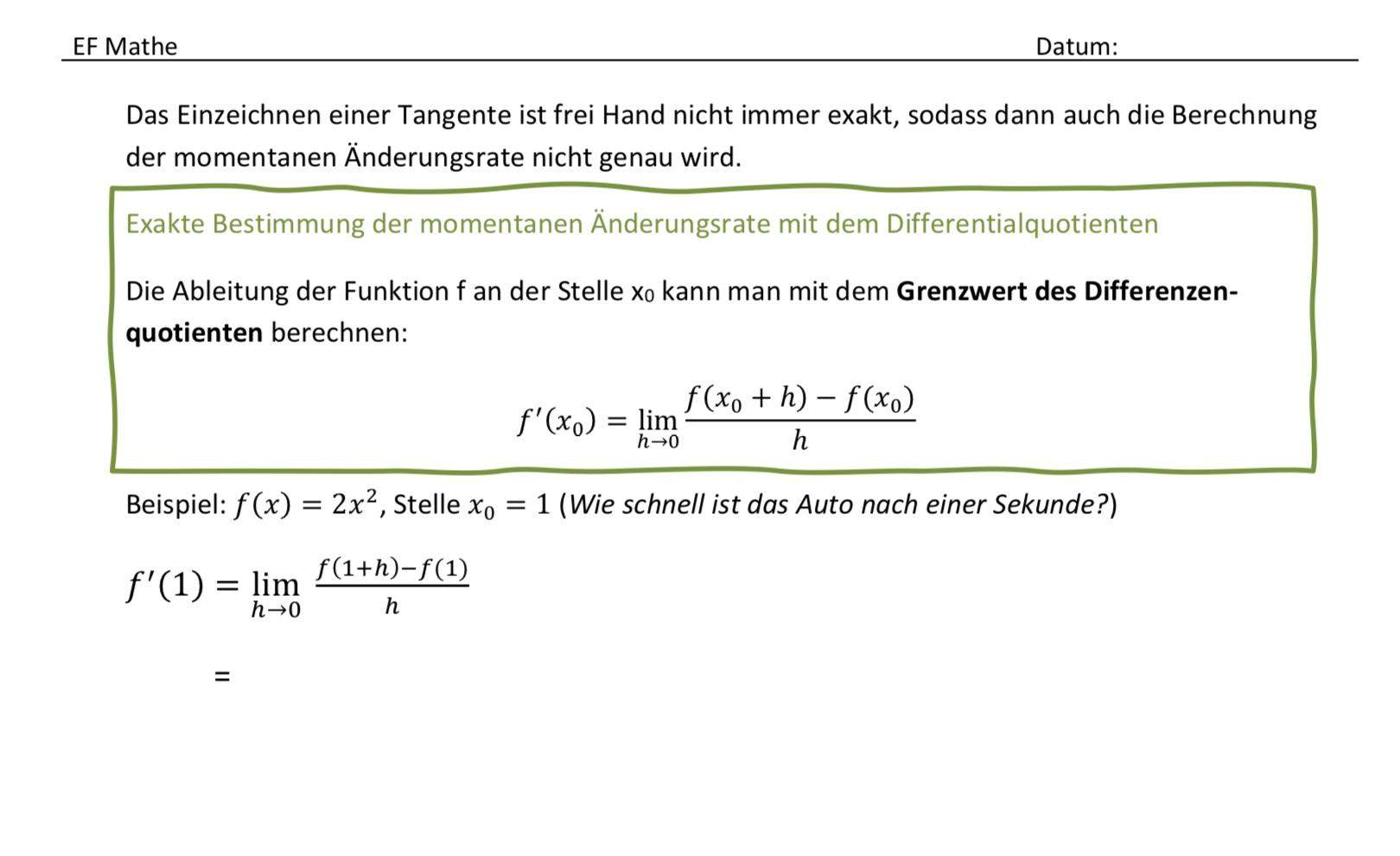 Wie berechne ich die momentane Änderungsrate hier mit lim? (Funktion ...