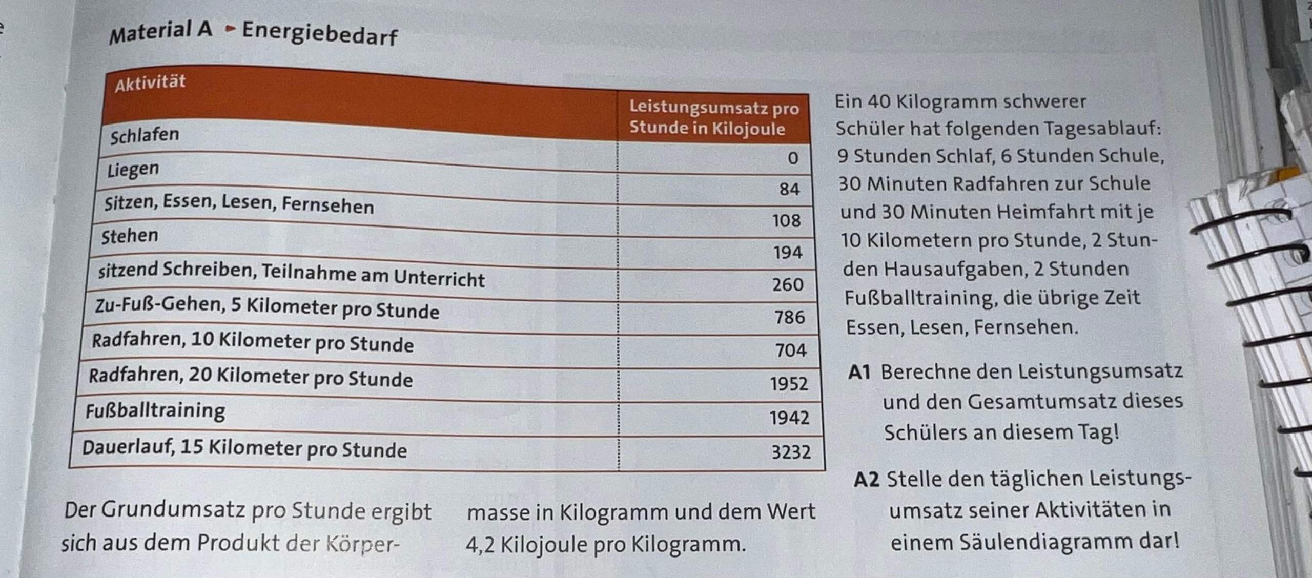 wie man den Leistungsumsatz (Bio)?6.klasse? (Ernährung