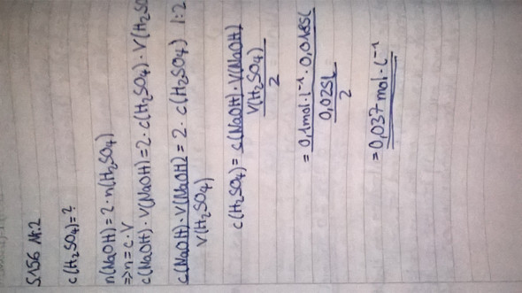Meine Rechnung (Lösung: c(H2SO4)= 0,037mol/l) - (Chemie, Konzentration, Berechnung)