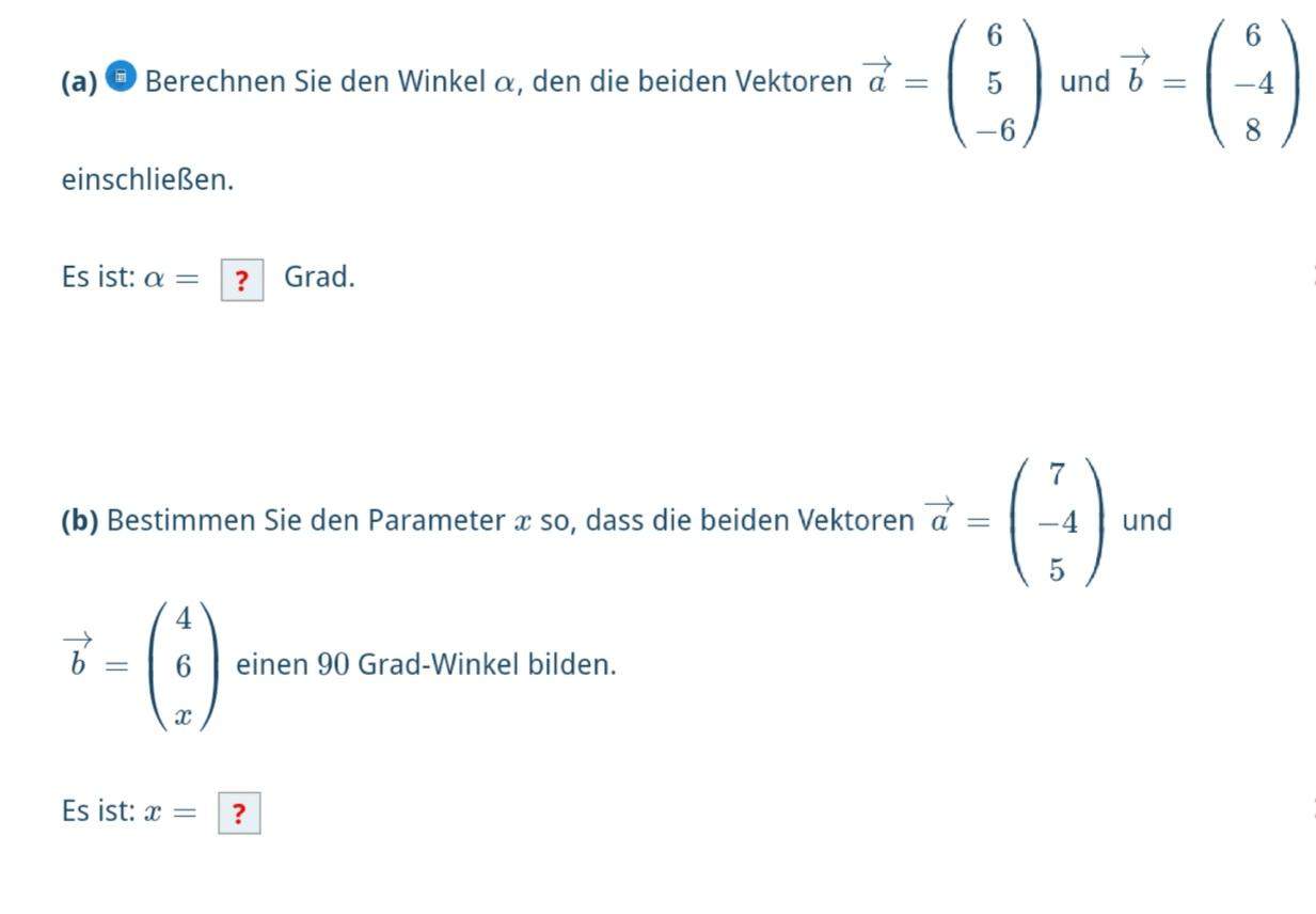 Wie berechnet man die Winkel der Vektoren in dem Fall? (Schule, Mathe