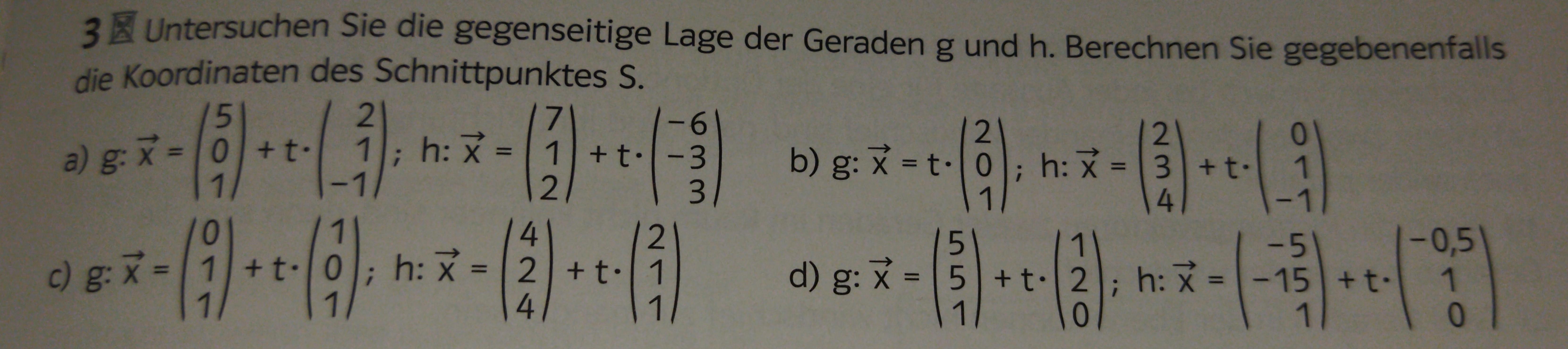 Wie berechne/untersuche ich die gegenseitige Lage von zwei Geraden