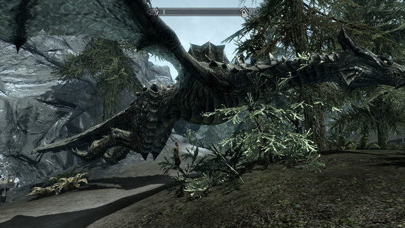 So sieht dieser halbtoter Drache ohne Inventarsinhalt aus - (The Elder Scrolls V: Skyrim, Bug, Drachen)