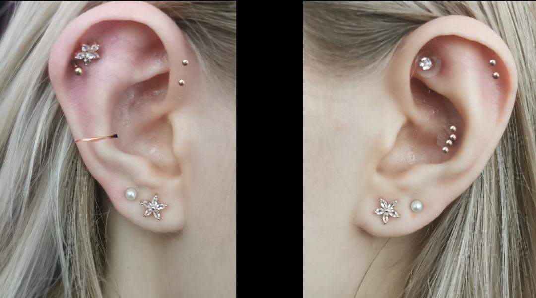 Wie findet ihr dieses Ohr piercing Set up? (Frauen, Aussehen, Schmuck)