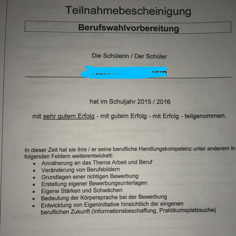 BWV Zeugnis - (Schule, Arbeit, Ausbildung)
