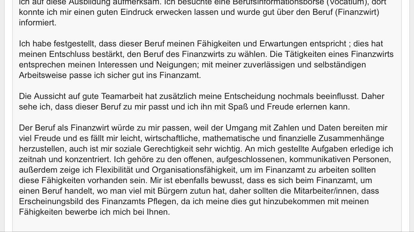 Wie findet ihr meinen Text für das Finazamt ? (Bewerbung, Finanzamt)