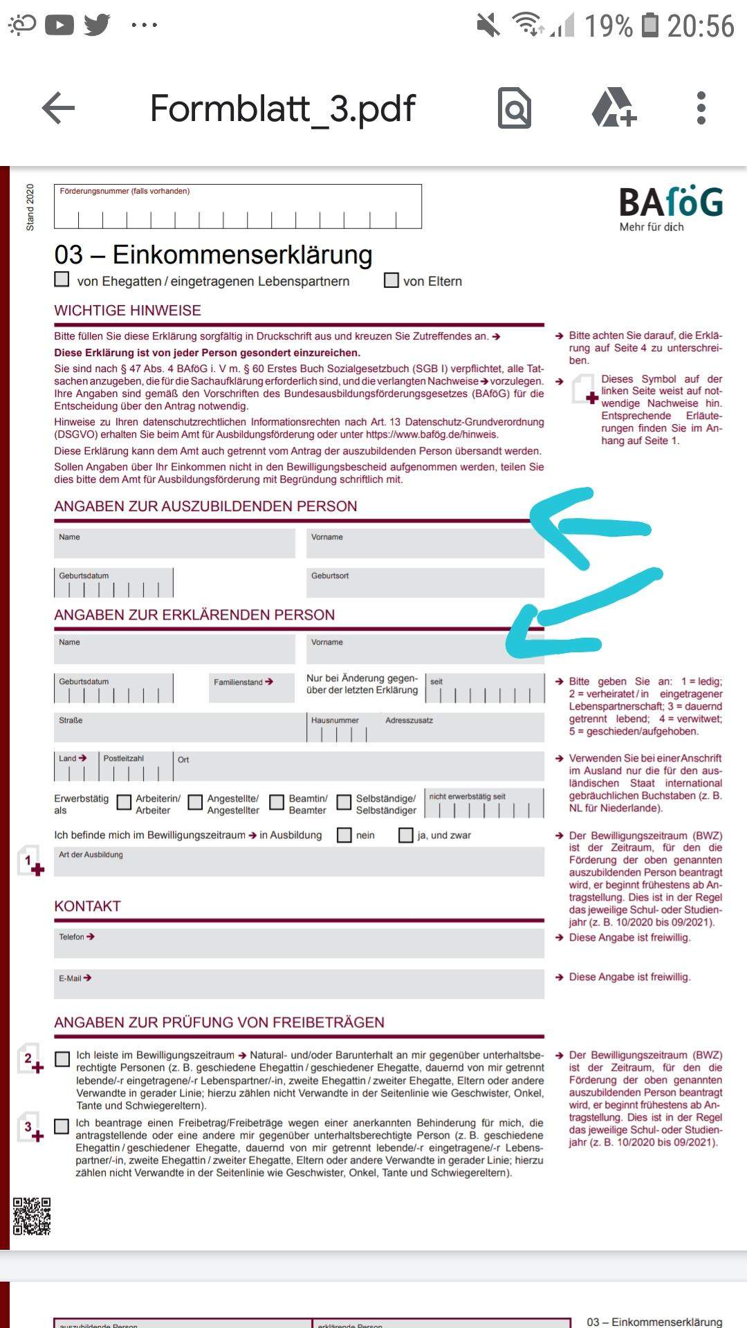 Wie Formblatt 3 für BAföG ausfüllen? (Ausbildung und Studium, Studium