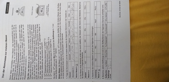 Wie Funktioniert Die Berechnung Dieser Werte Zum Thema Molare Masse Und Atommasse Schule Chemie