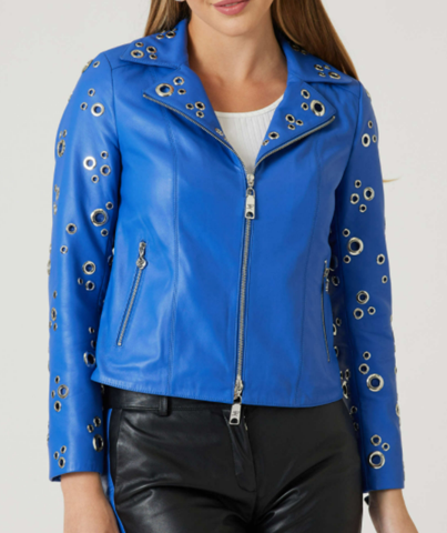 Wie gefällt euch diese blaue Damenlederjacke und was würdet ihr dafür zahlen?