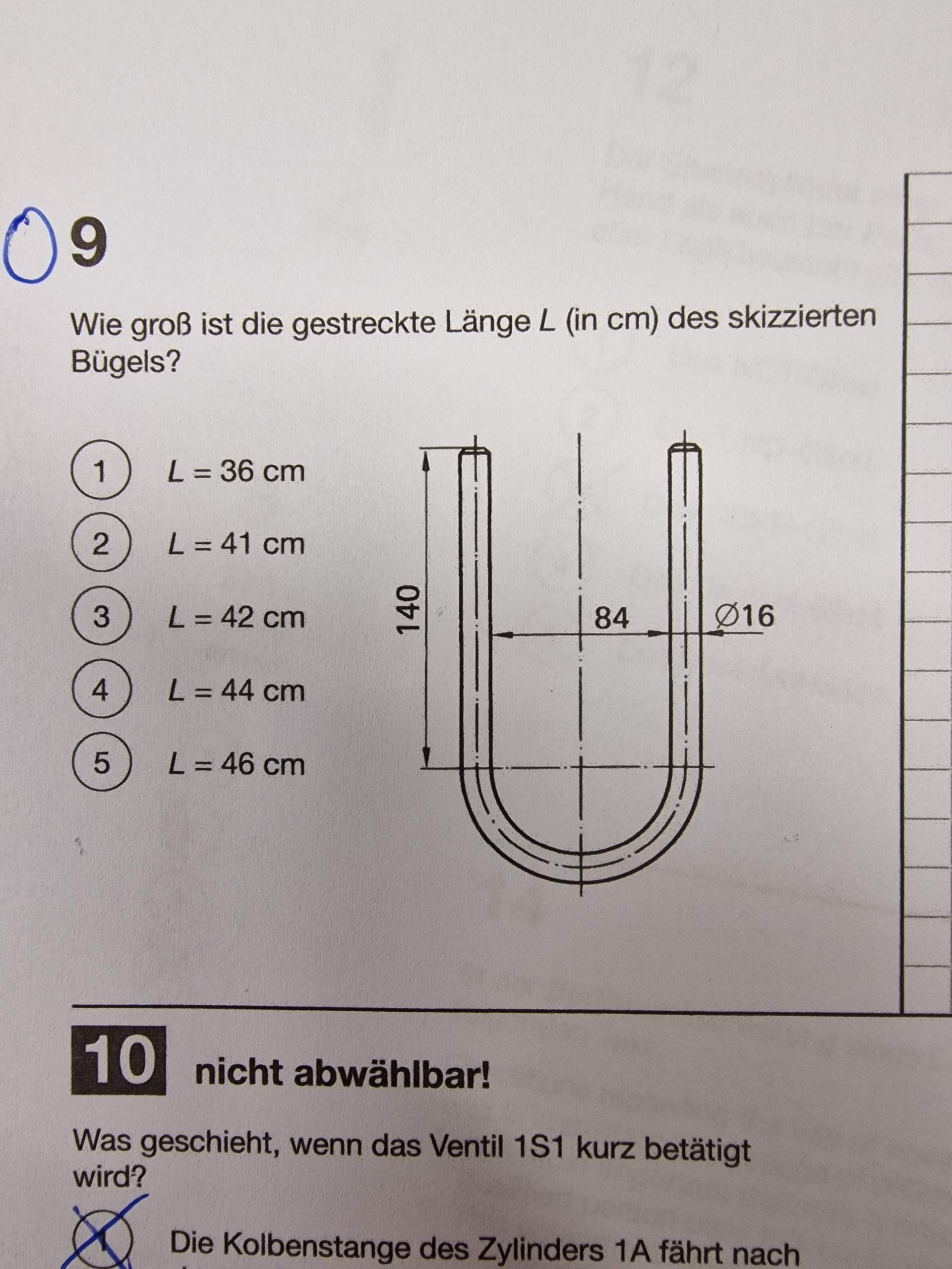 Wie groß ist die gestreckte Länge L (in cm) des skizzierten Bügels ...