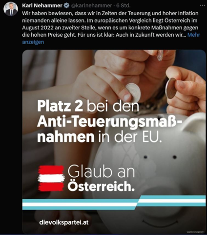 Wie ist die aktuelle Werbung in der Österreichs Regierungspartei ÖVP ein Sparschwein mit russischen Rubel füttert zu interpretieren?