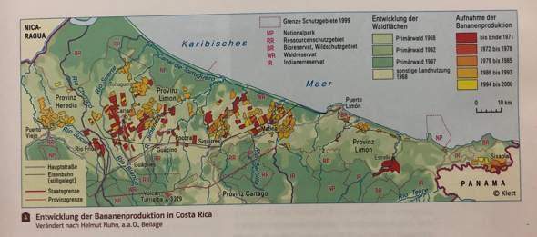 Wie ist die Entwicklung der Bananenanbau in Costa Rica (Karte)? (Schule Wie ist die Entwicklung der Bananenanbau in Costa Rica (Karte)? (Schule