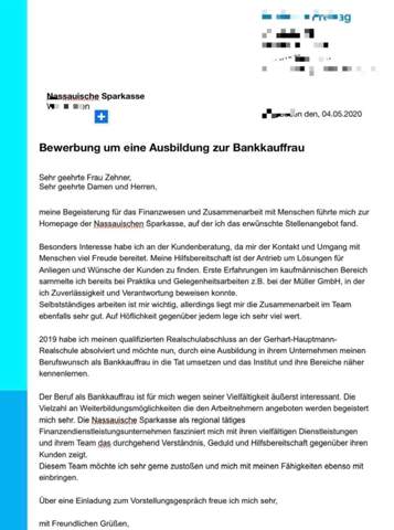 Wie Ist Diese Bewerbung Als Bankkauffrau Deutsch Ausbildung Grammatik