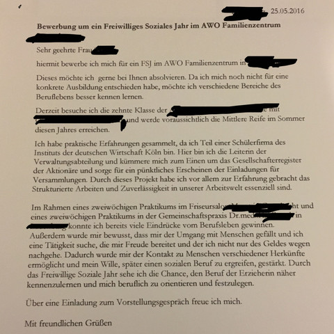 Wie Ist Eure Meinung Zu Meiner Bewerbung Hat Jemand Tipps Anschreiben Fsj Bewerbungsschreiben