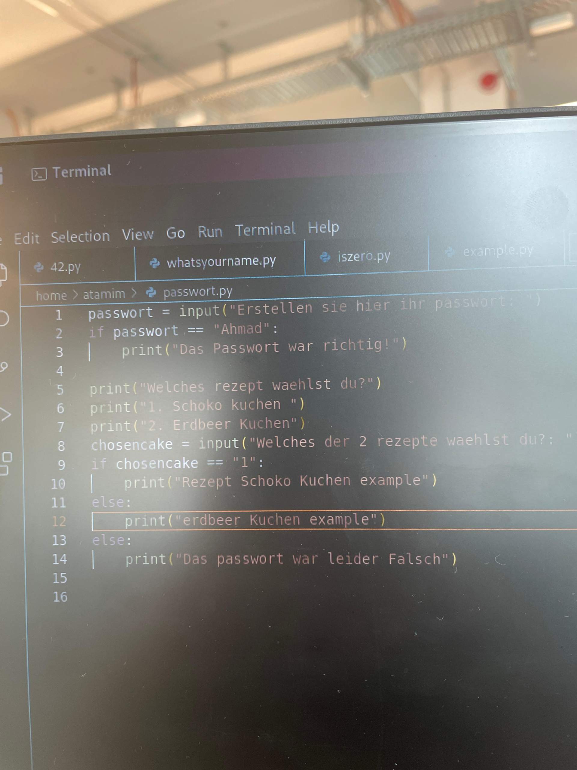 Wie kann ich in eine if else verzweigung ein input einbauen code