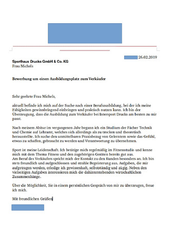 Bewerbung Ausbildung Als Verkauferin