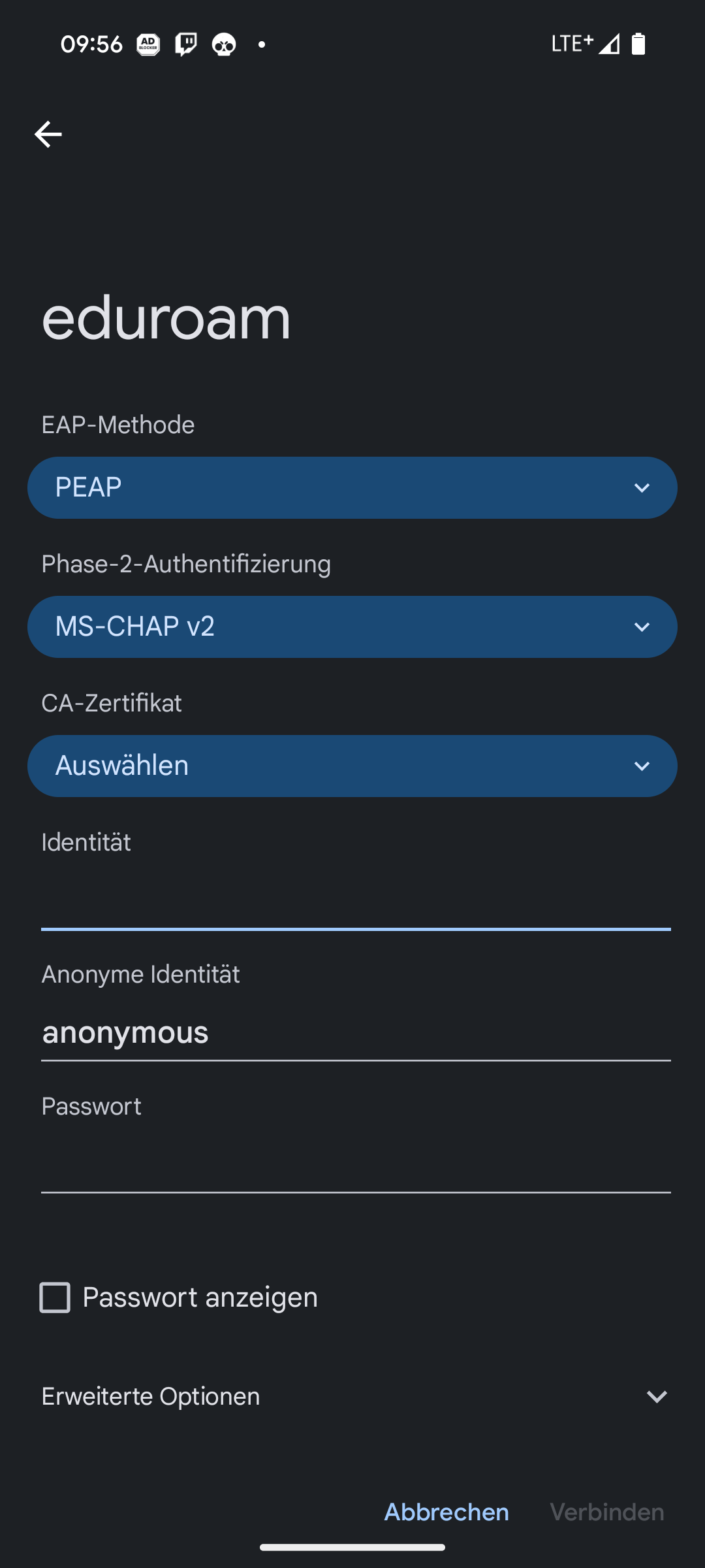 Wie kann ich mich bei dem WLAN nur mit Nutzername und Kennwort anmelden?