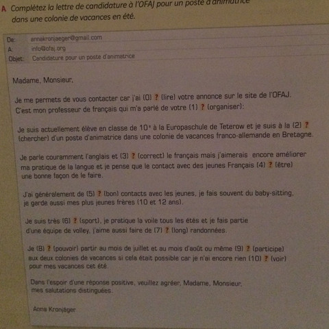 Text Bewerbung - (Schule, franzoesisch, Ernenn)