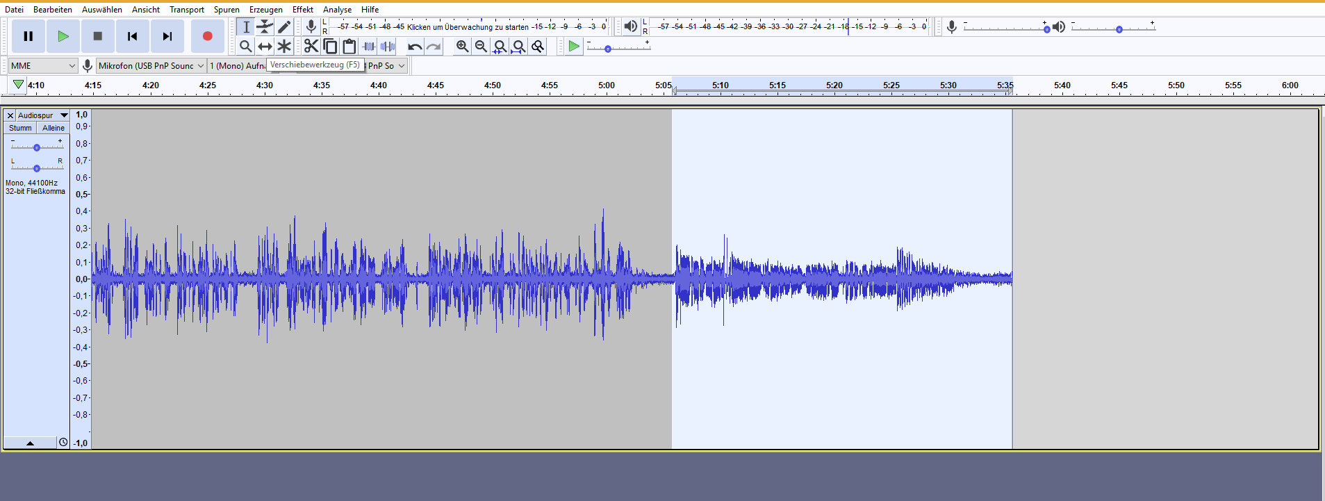 Wie kann man bei Audacity die Tonspur verschieben lassen ...