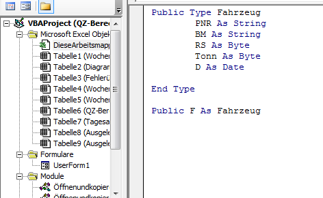 Erstellung des Type "Fahrzeug"  - (programmieren, Microsoft Excel, VBA)