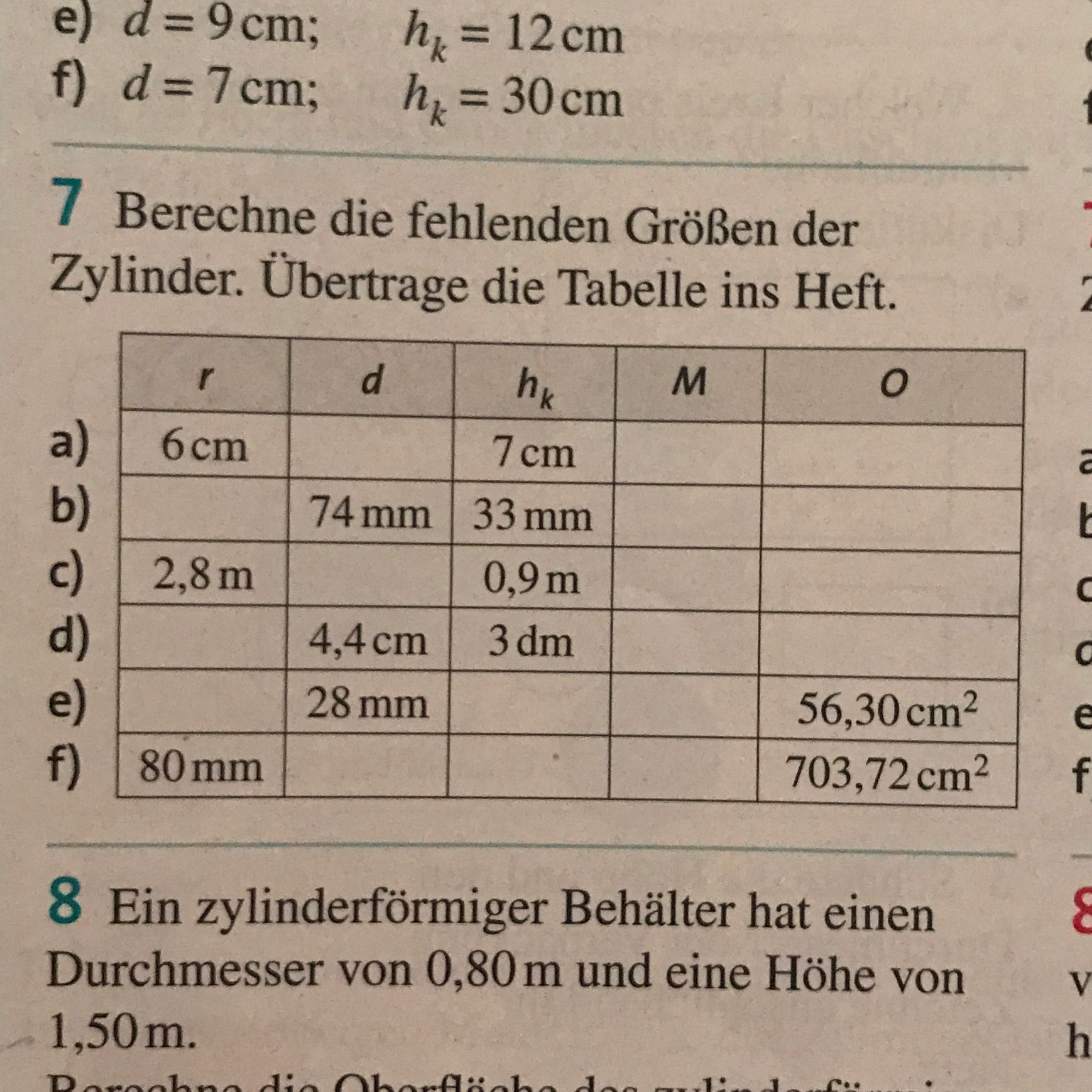 Wie kann man die Höhe eines Zylinders herausfinden? (Mathe, Körper, Lehrer)