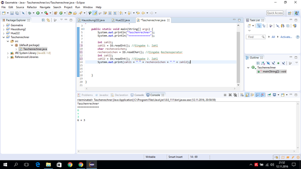Wie Kann Man Eine Rechnung Bei Der Eingabe In Eine Zeile Bringen Java Taschenrechner Programmieren Aufgabe
