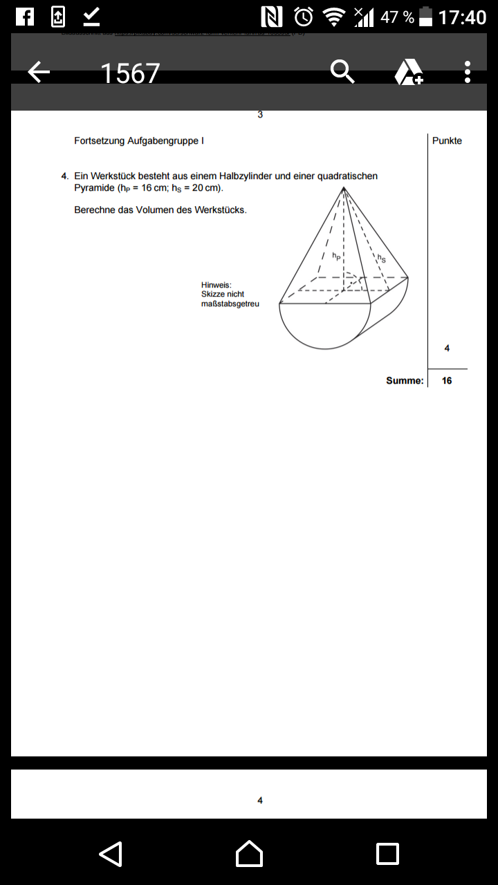 Wie könnte ich die Grundfläche der quadratischen Pyramide berechnen