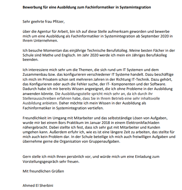 Wie Konnte Man Dieses Anschreiben Verbessern Schule Ausbildung Bewerbung Bewerbung Für Eine Berufsschule