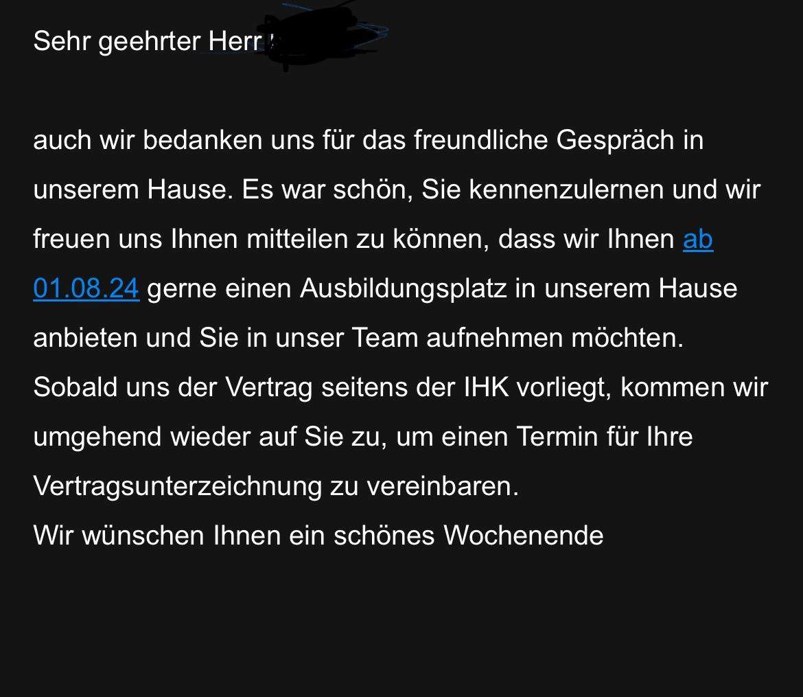 Wie lang dauert er bis der Ausbildungsvertrag vorliegt? (Job, Bewerbung