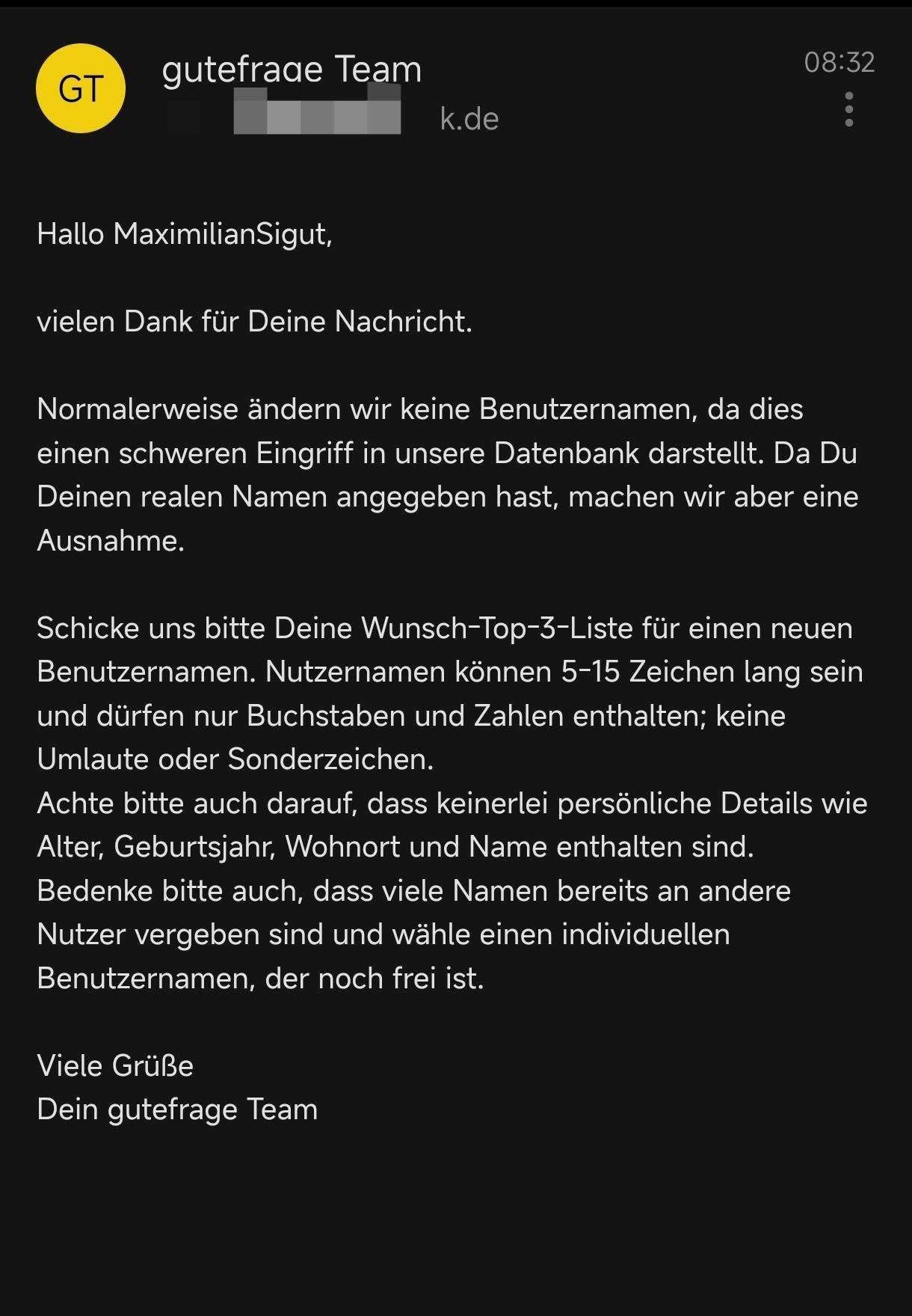 Wie lange dauert es bis Gutefrage Name ändert? (Internet, gutefrage.net