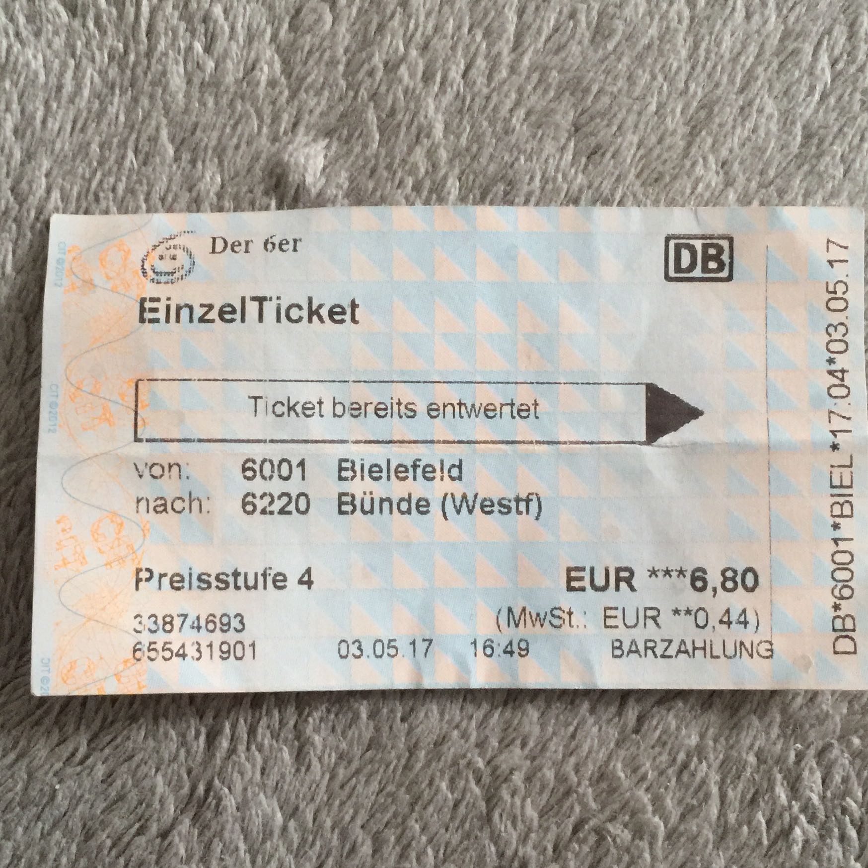 Wie lange ist ein bereits entwertetes Zugticket gültig